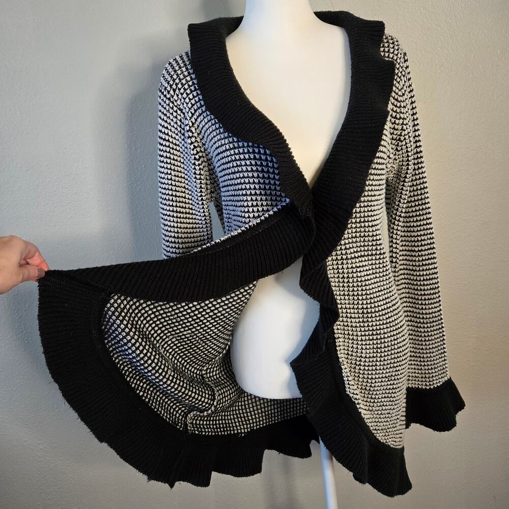 Romantic Whimsygoth Y2K Fairy Ruffle Cardigan Black White M Bell Cascade Long